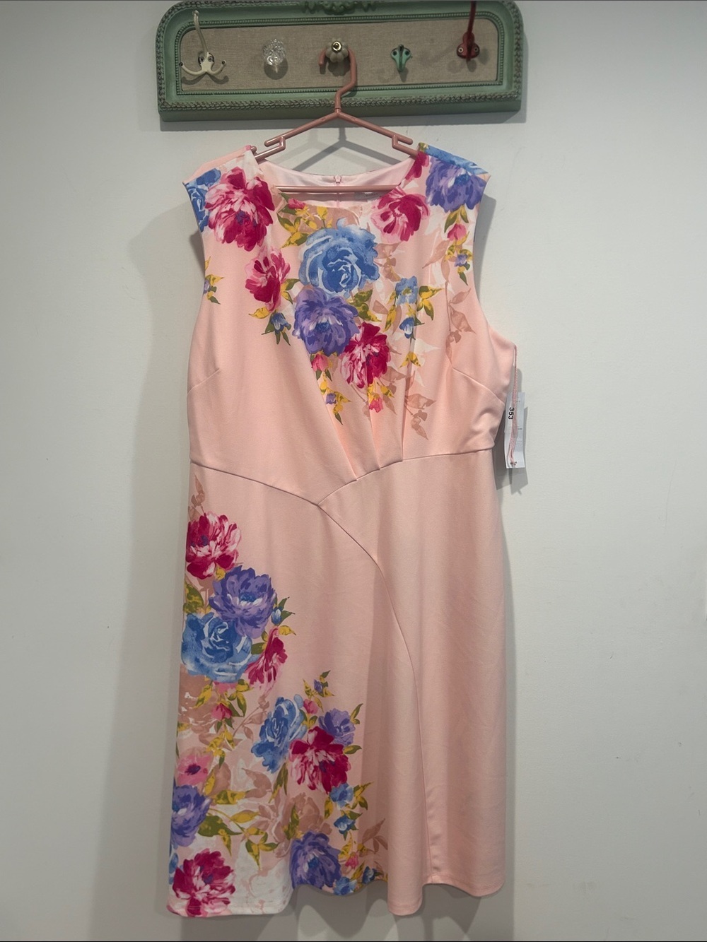 London Times Pink Midi Dress Blue and Fuchsia Floral Print plus size 22 w new